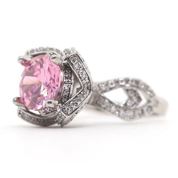 SterlIng Silver Queens Crown Pink Topaz Ring - Picture 3 of 6